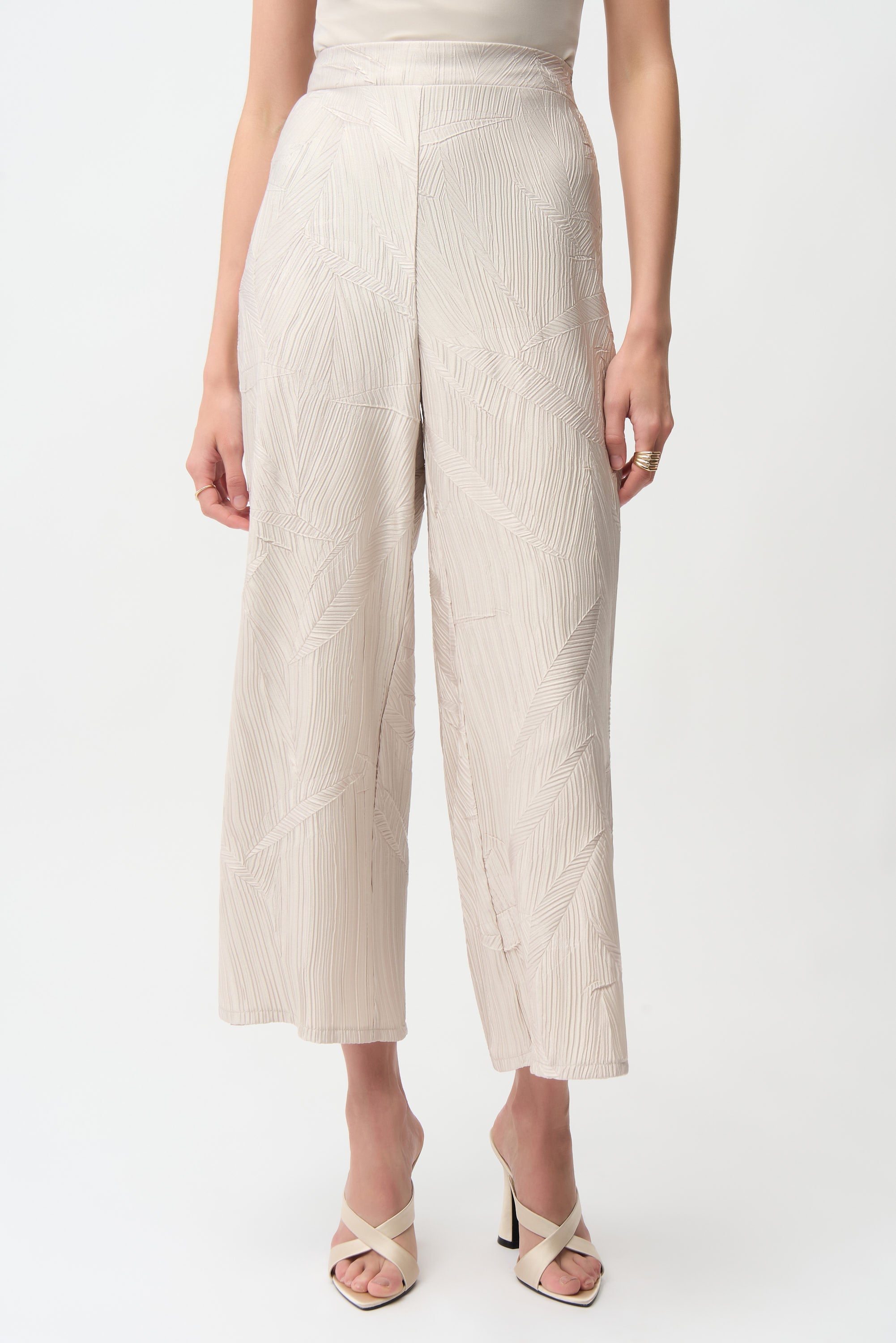 Pleated Satin Pull-On Culotte Pants, Moonstone