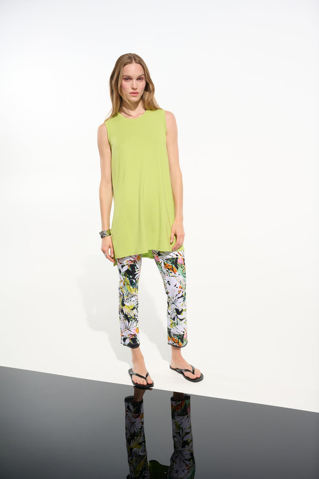 Millennium Tropical Print Pull-On Pants With Mesh Detail, Vanilla/Multi