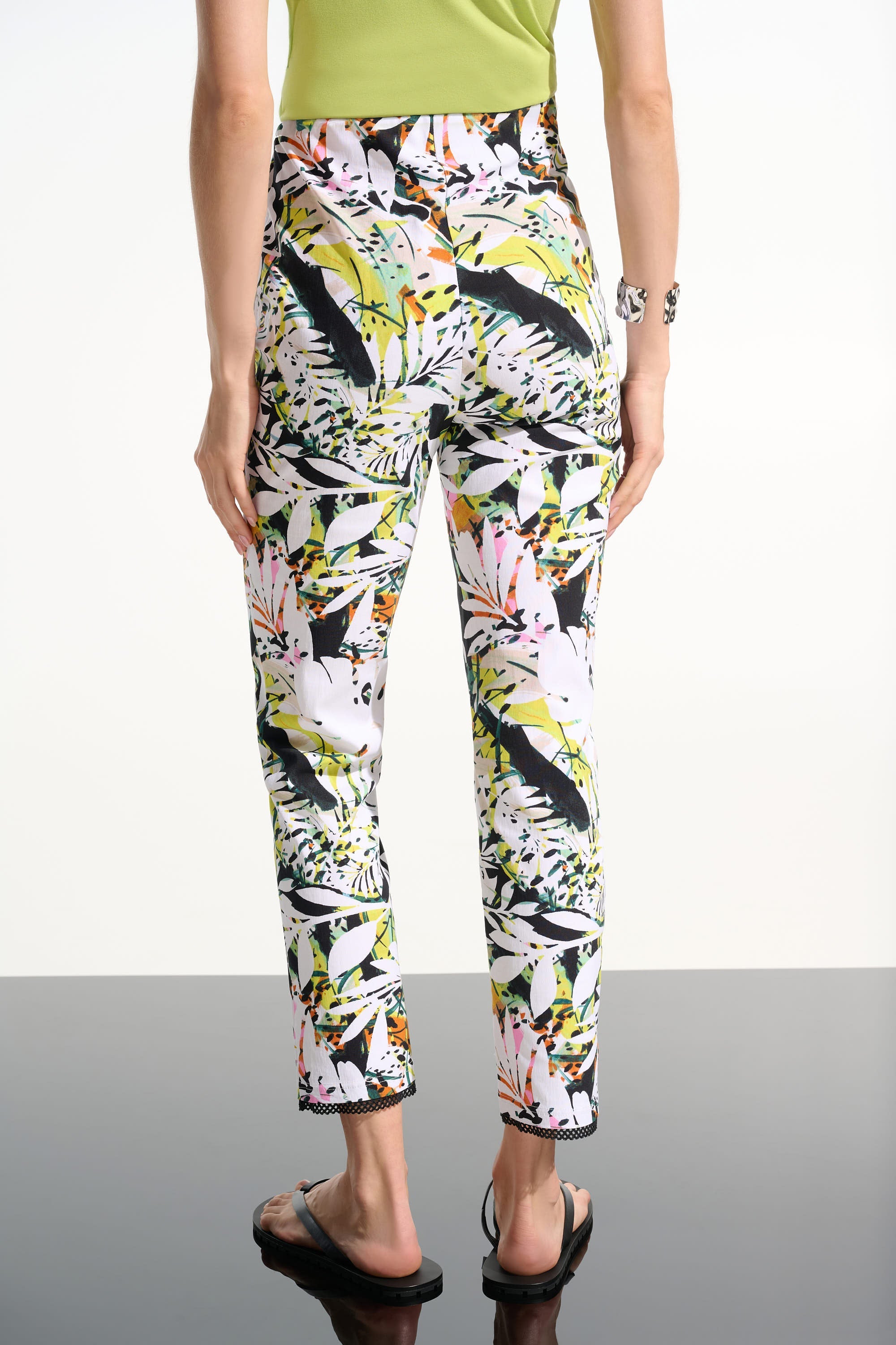 Millennium Tropical Print Pull-On Pants With Mesh Detail, Vanilla/Multi
