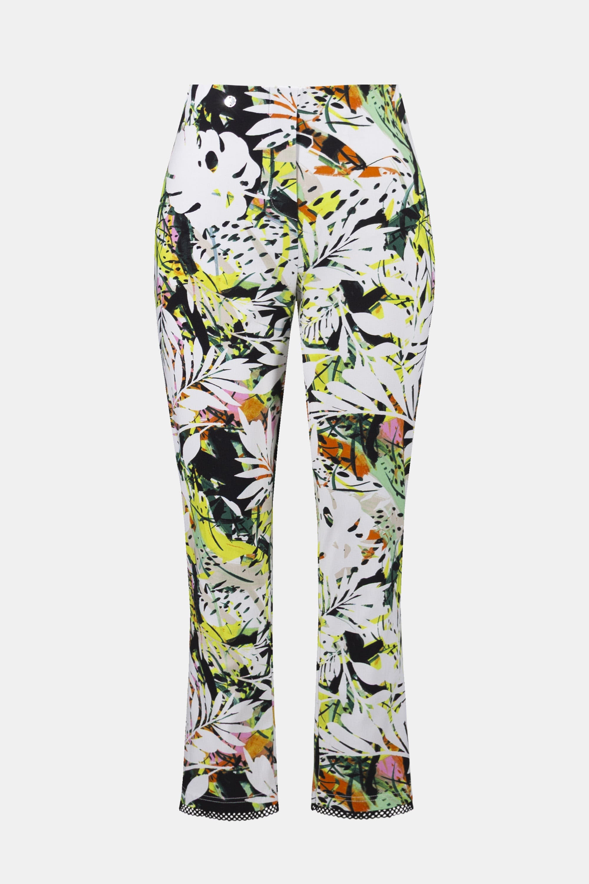 Millennium Tropical Print Pull-On Pants With Mesh Detail, Vanilla/Multi