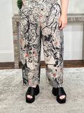 Straight Leg Pants, Charcoal Abstract Flowers