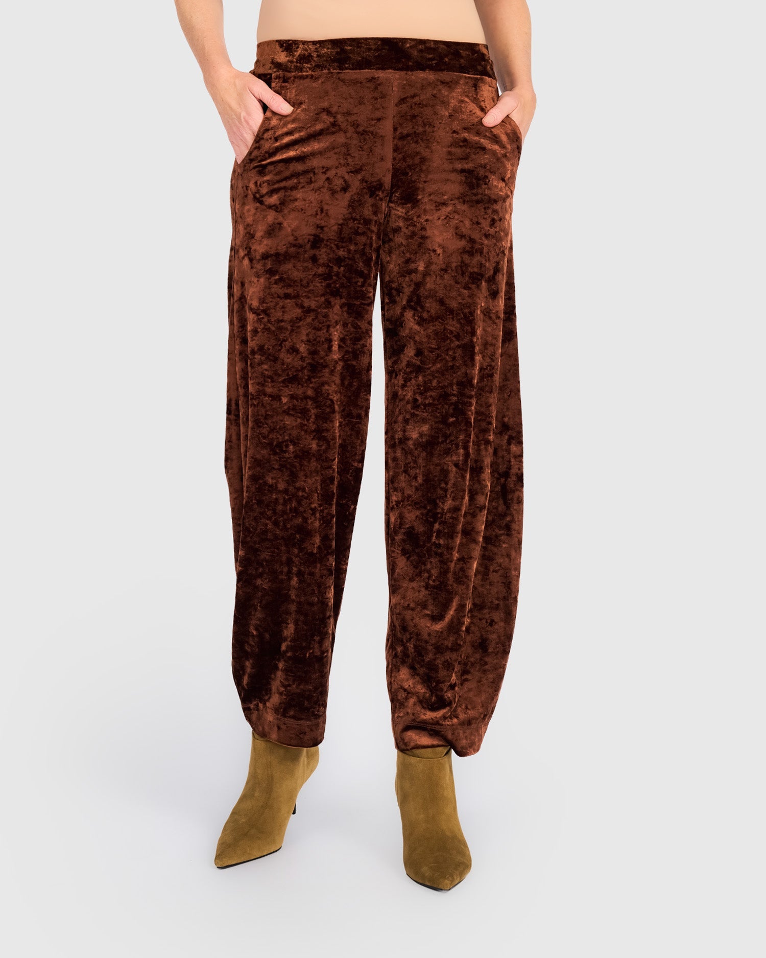 Velvet Slim Lantern Pants, Maple