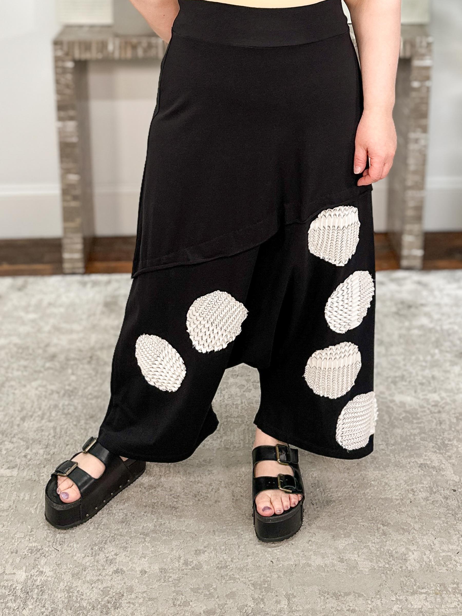 Applique Circles Harem Pant, Black/Cream