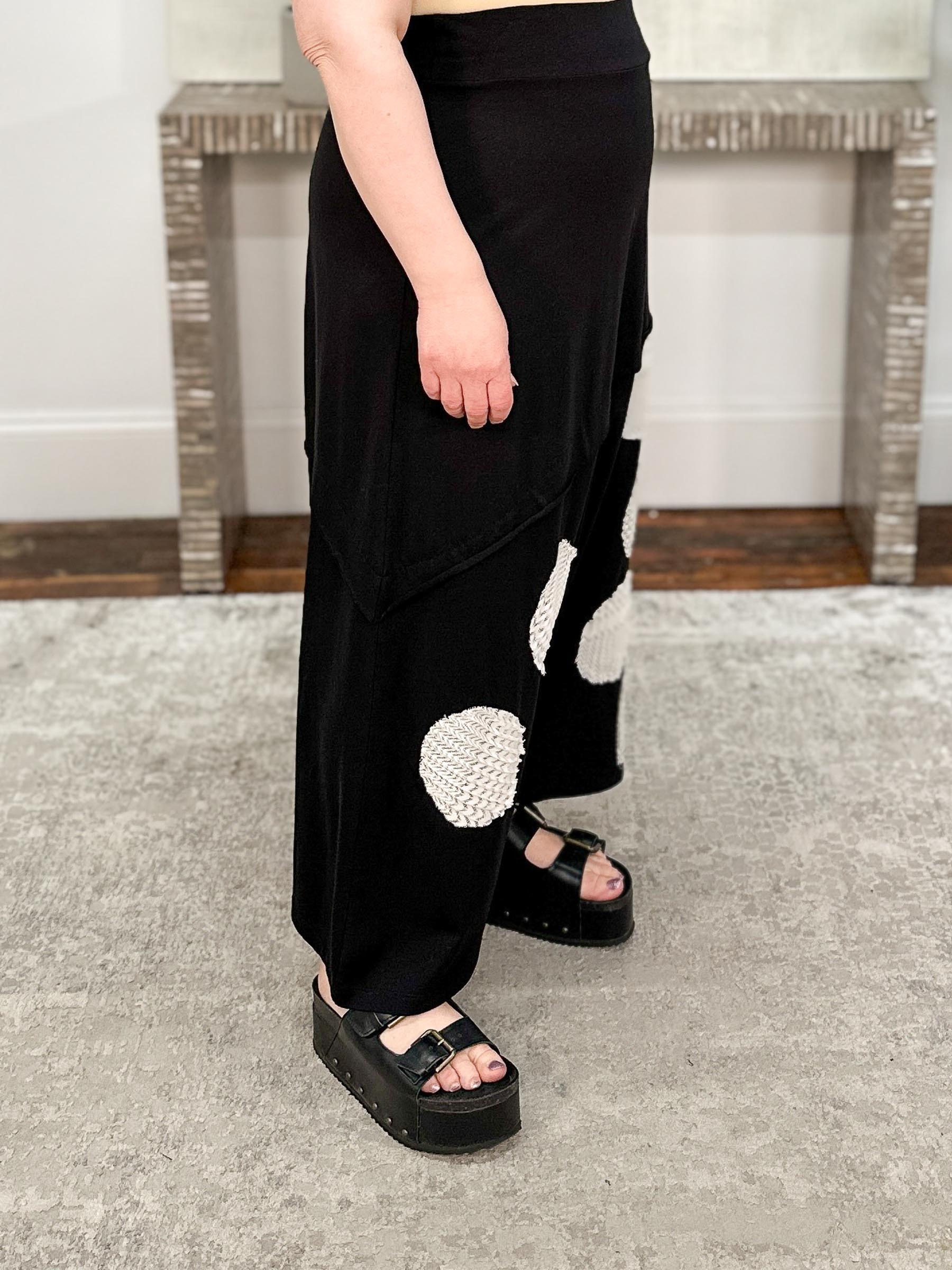 Applique Circles Harem Pant, Black/Cream