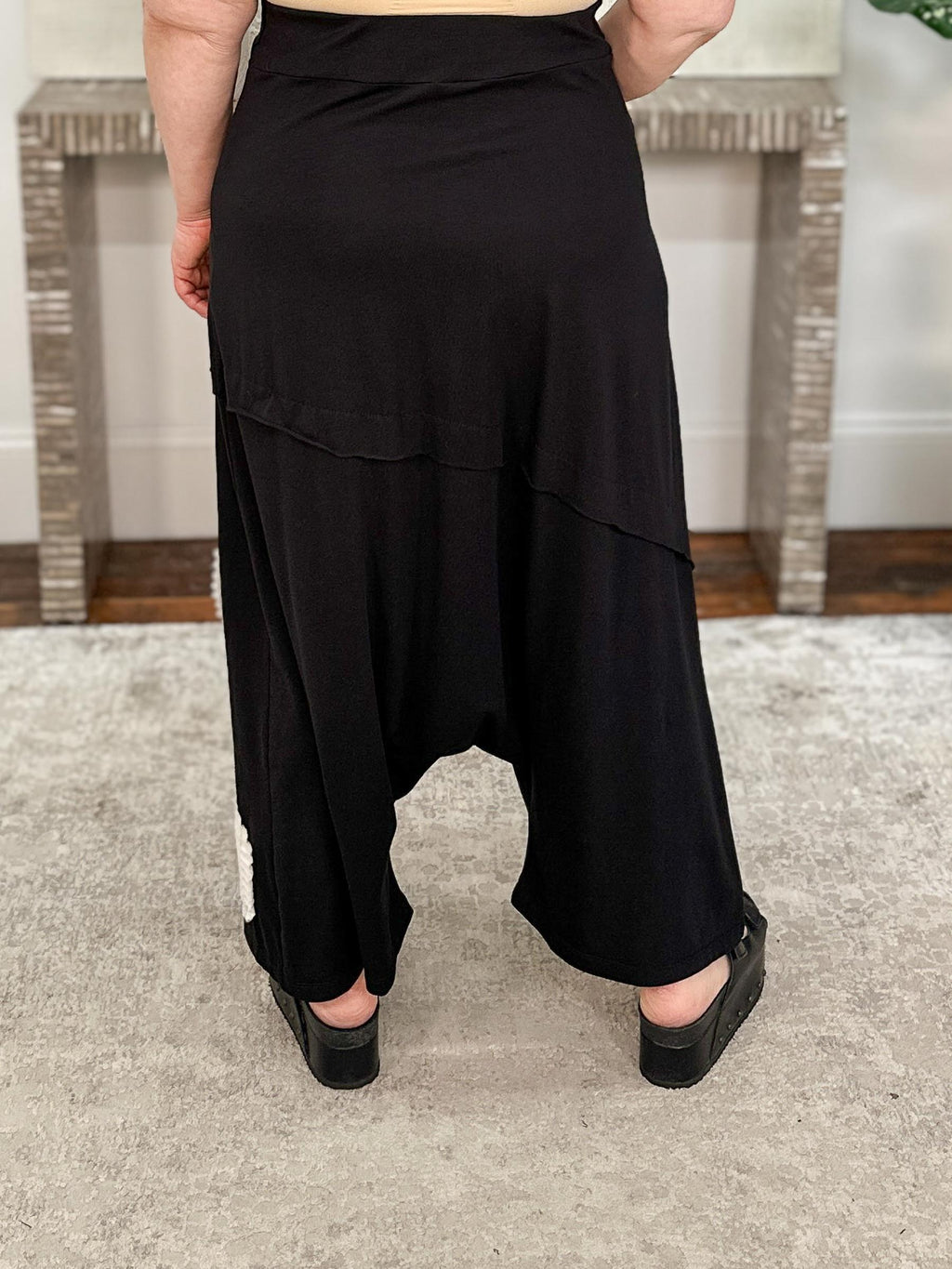 Applique Circles Harem Pant, Black/Cream