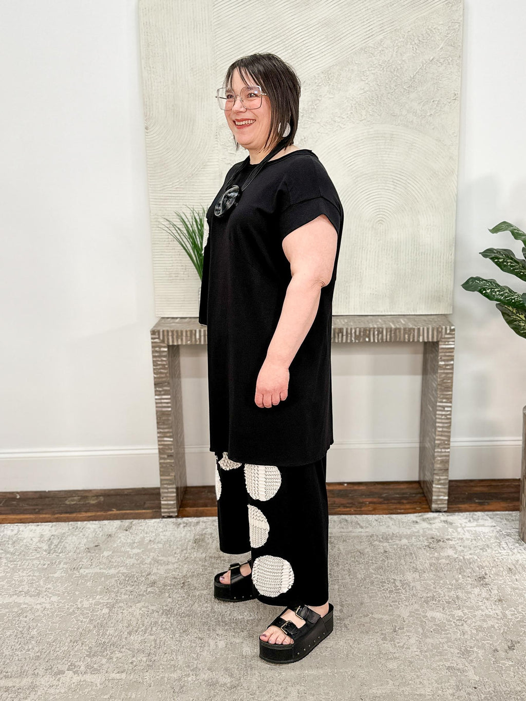 Applique Circles Harem Pant, Black/Cream