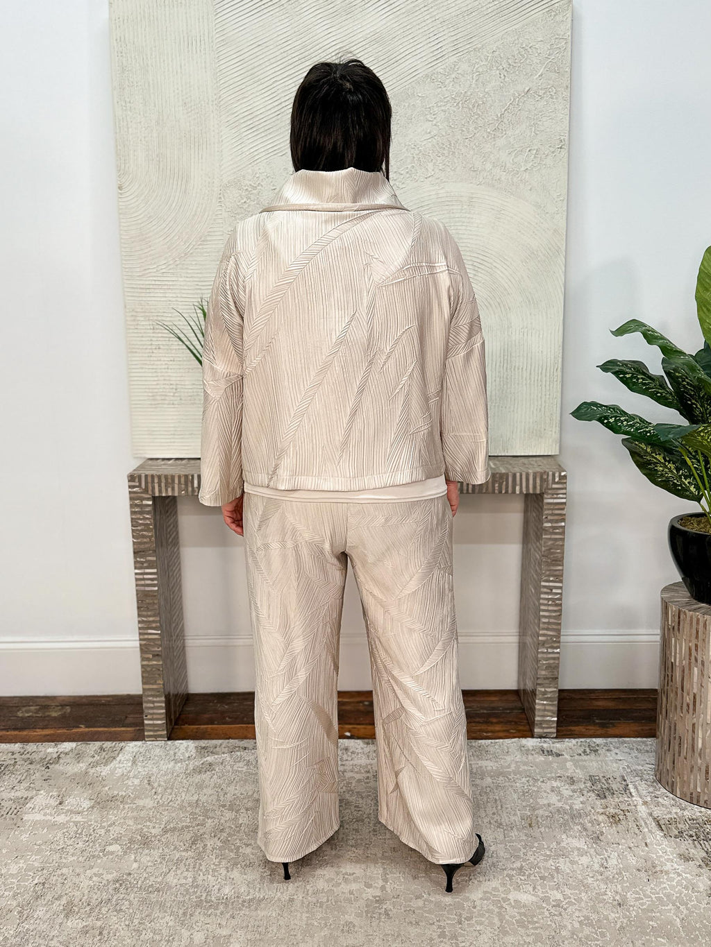 Pleated Satin Pull-On Culotte Pants, Moonstone