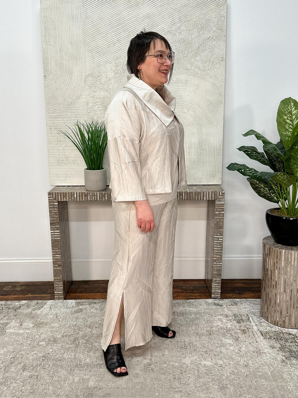 Pleated Satin Pull-On Culotte Pants, Moonstone