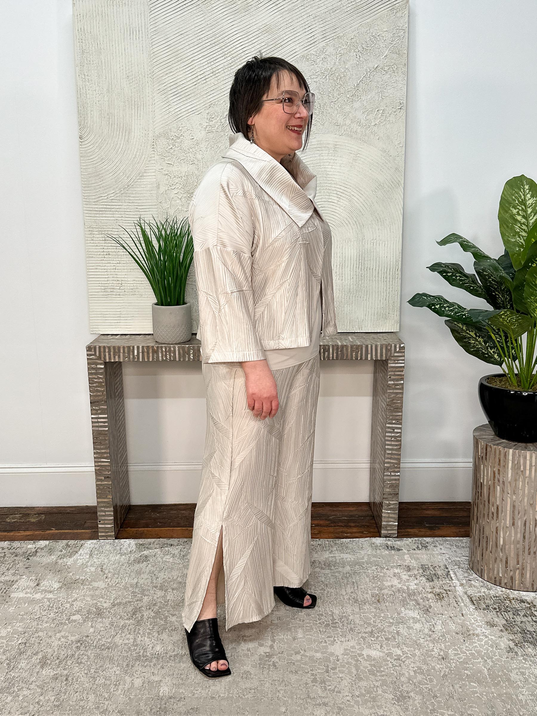 Pleated Satin Pull-On Culotte Pants, Moonstone