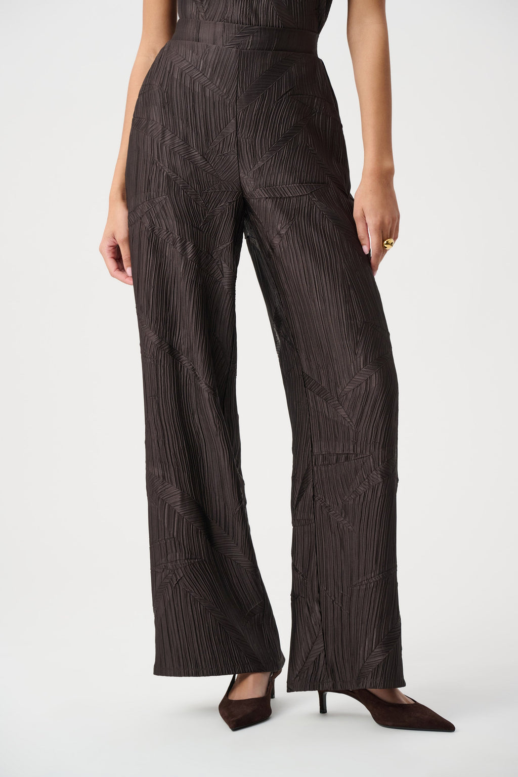 Pleated Satin Pull-On Wide-Leg Pants, Mocha