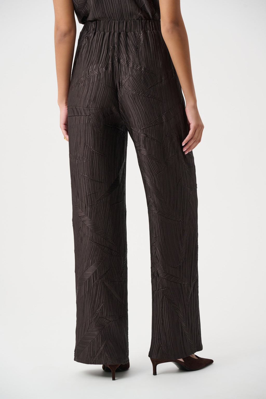 Pleated Satin Pull-On Wide-Leg Pants, Mocha