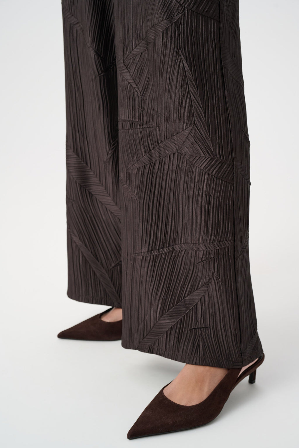 Pleated Satin Pull-On Wide-Leg Pants, Mocha