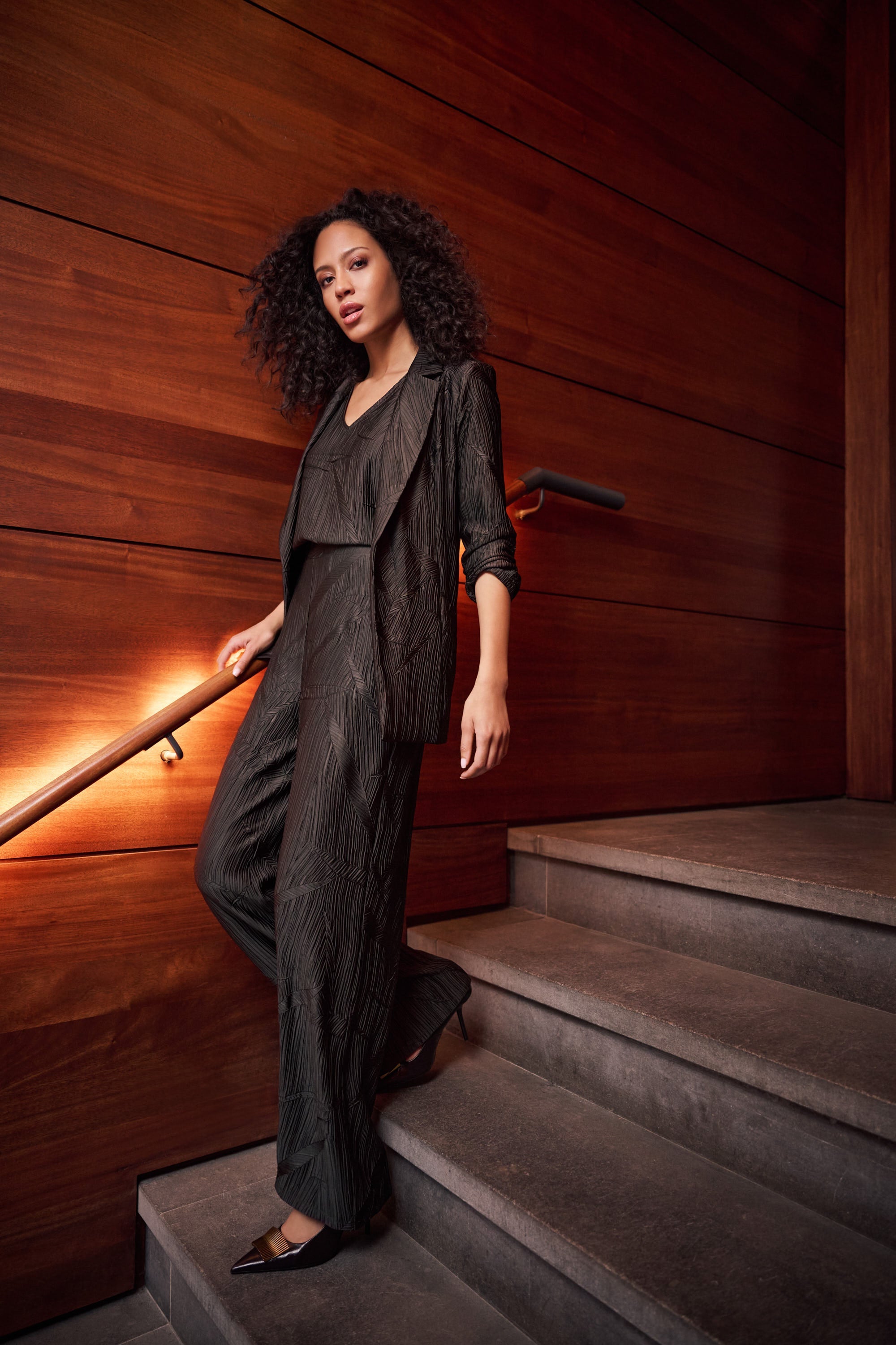 Pleated Satin Pull-On Wide-Leg Pants, Mocha