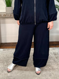 Seersucker Balloon Pull-On Pants, Midnight Blue