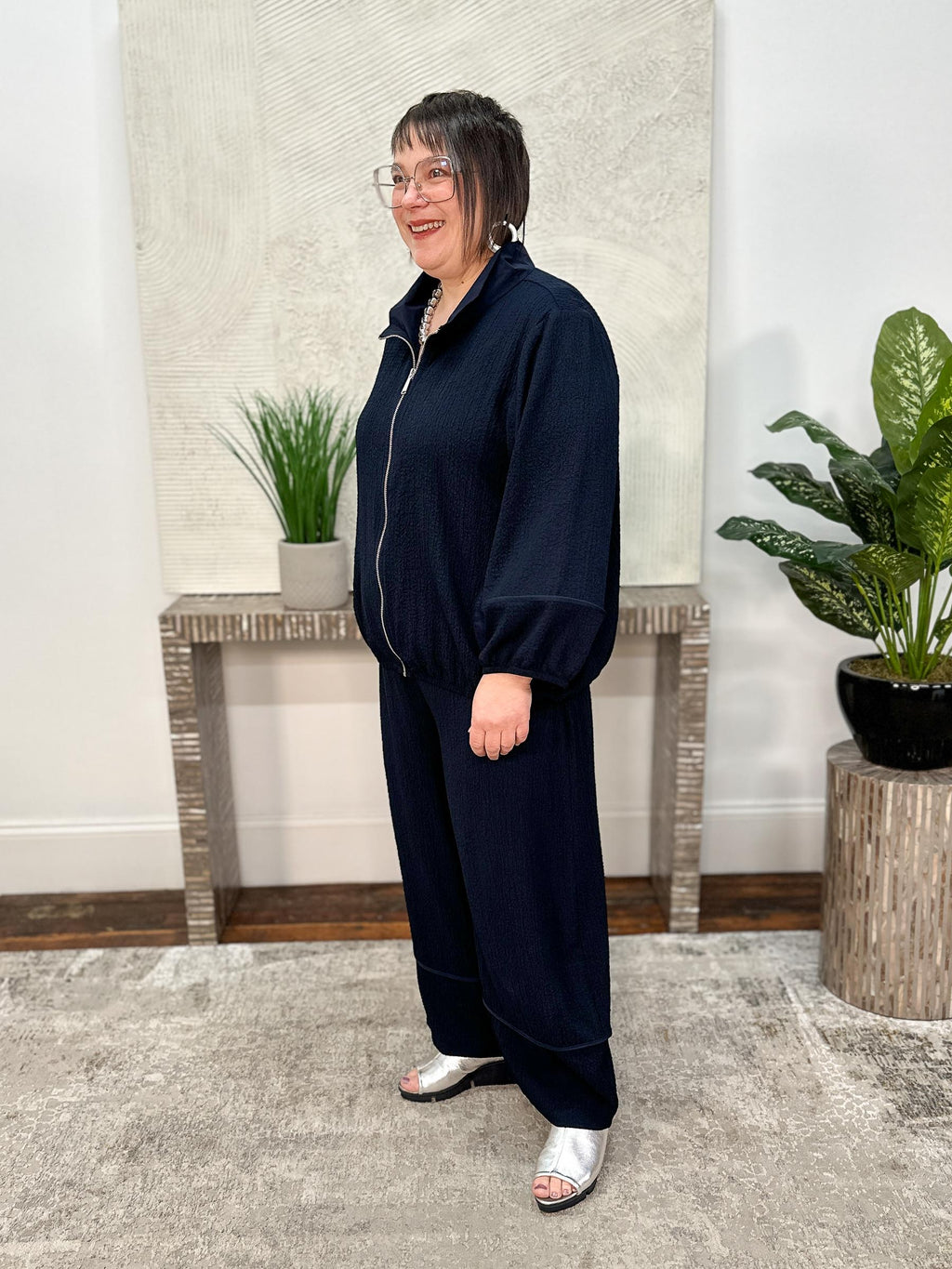 Seersucker Balloon Pull-On Pants, Midnight Blue
