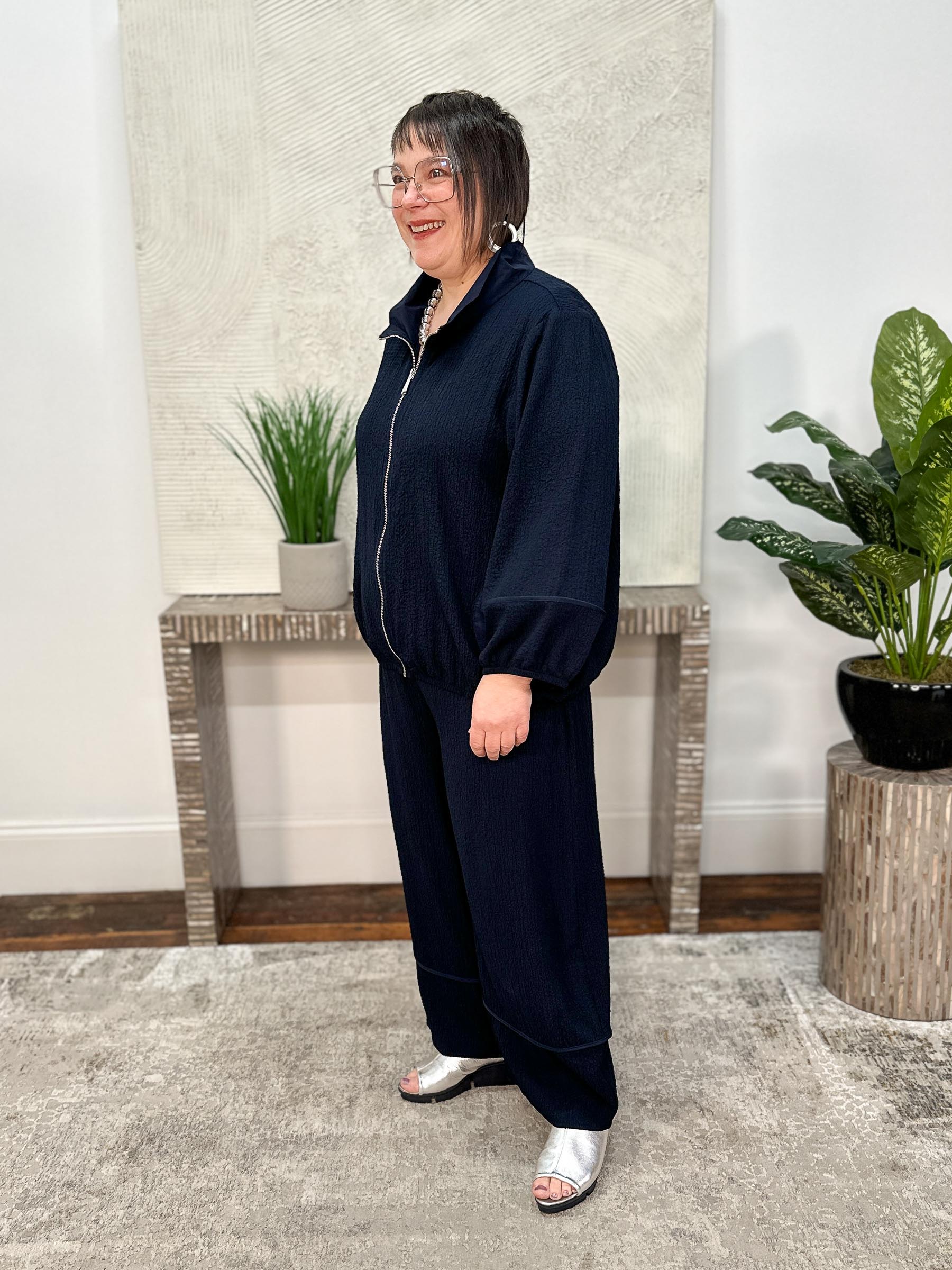 Seersucker Balloon Pull-On Pants, Midnight Blue