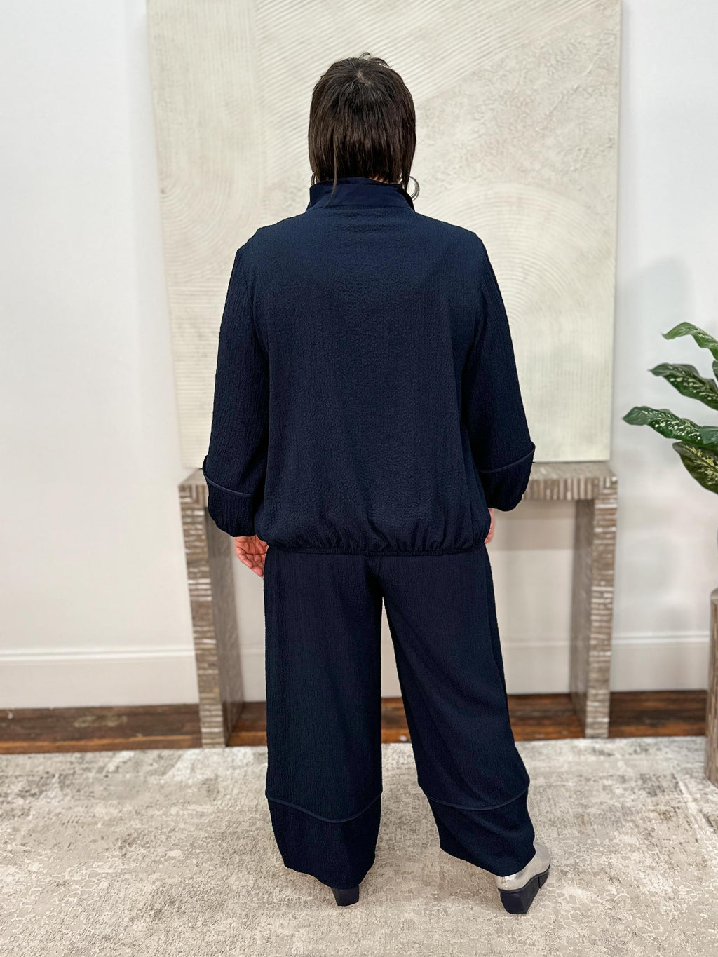 Seersucker Balloon Pull-On Pants, Midnight Blue