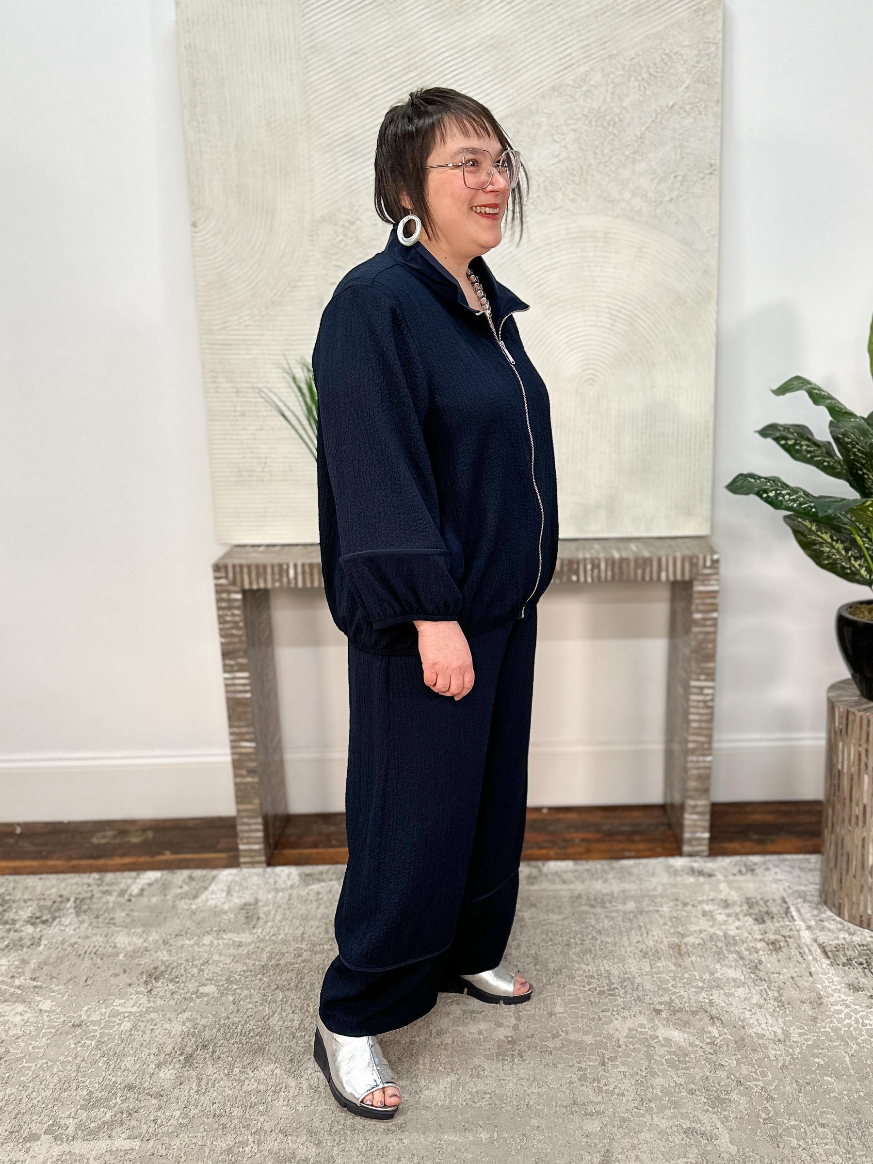 Seersucker Balloon Pull-On Pants, Midnight Blue