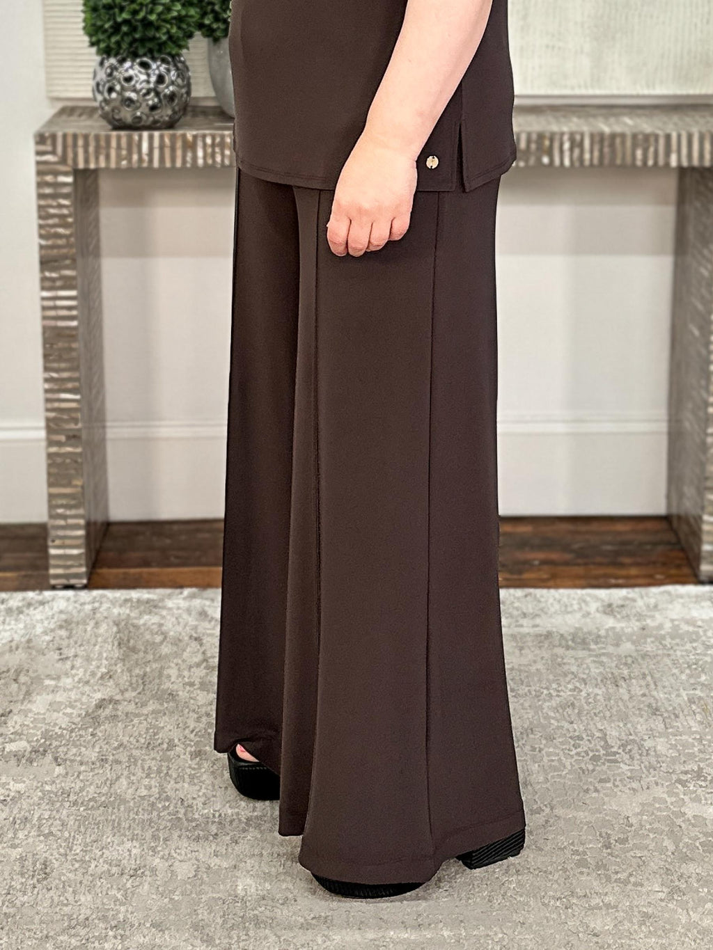Silky Knit Pull-On Wide-Leg Pants, Mocha