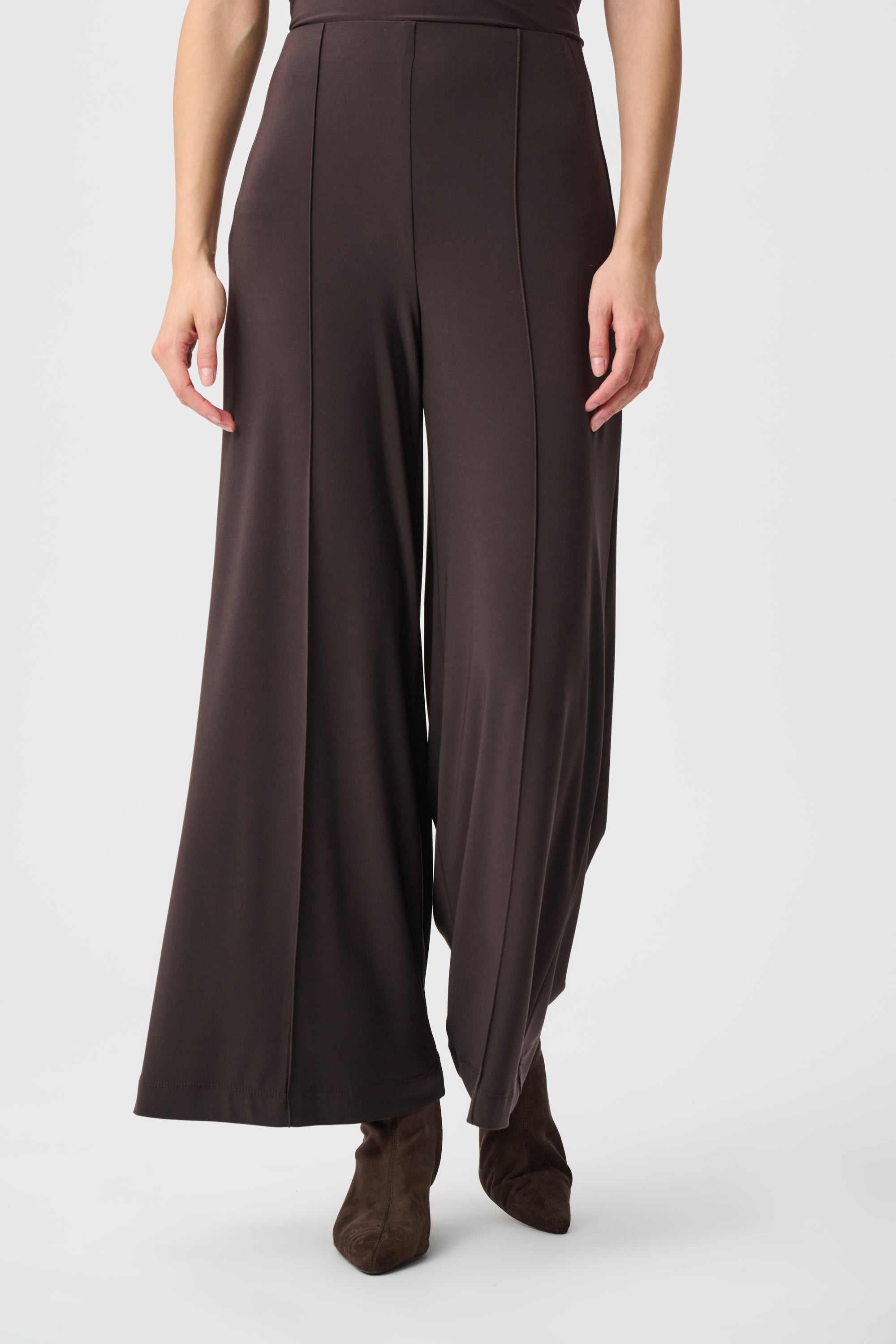 Silky Knit Pull-On Wide-Leg Pants, Mocha