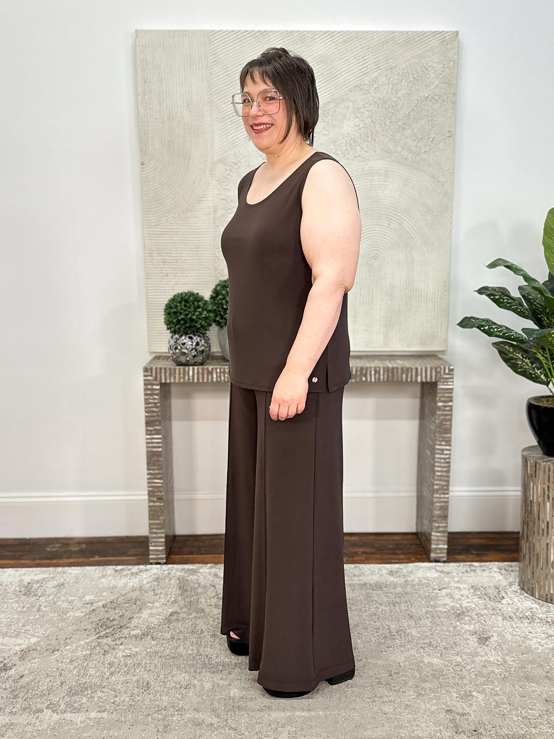 Silky Knit Pull-On Wide-Leg Pants, Mocha