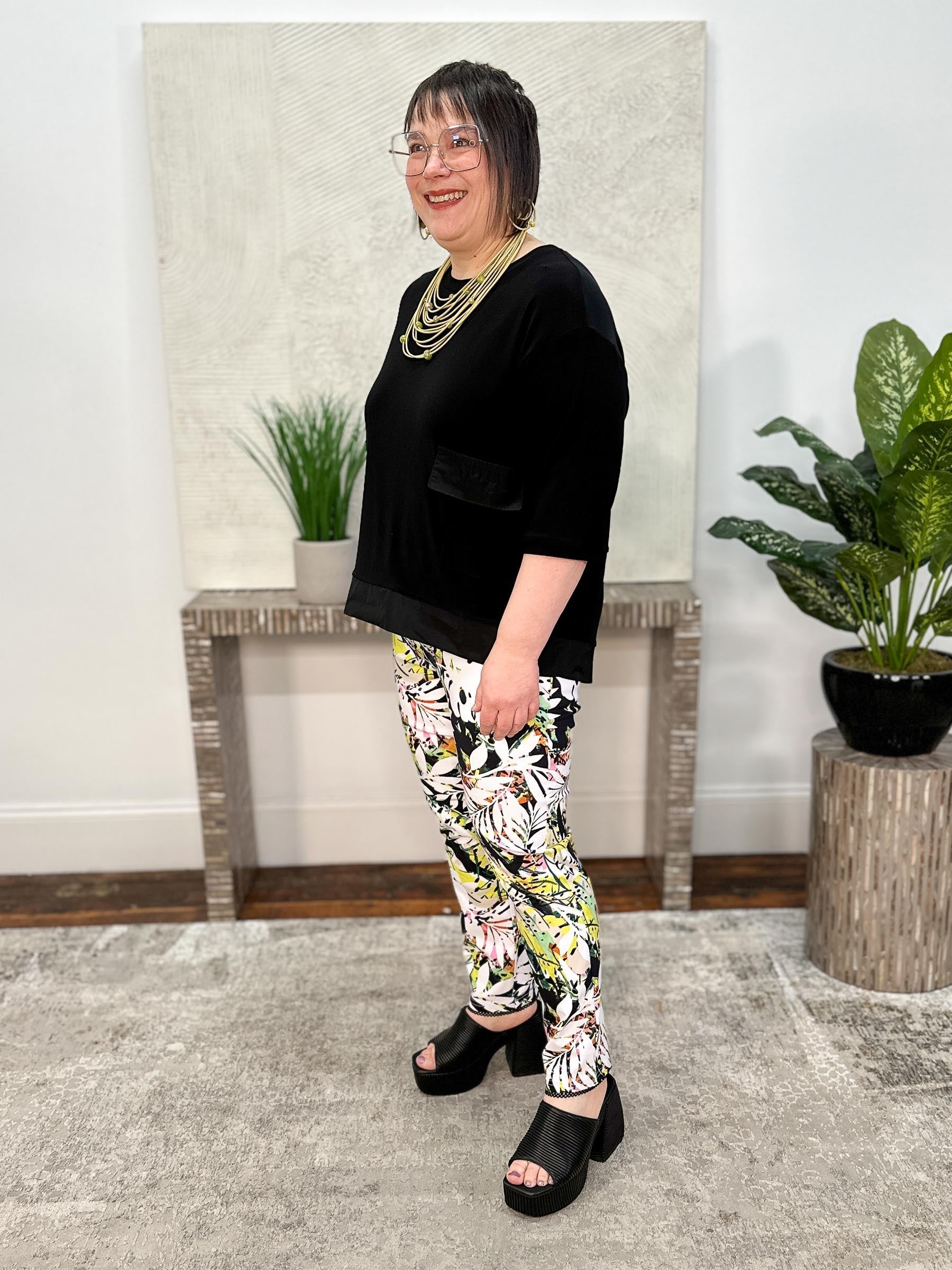 Millennium Tropical Print Pull-On Pants With Mesh Detail, Vanilla/Multi