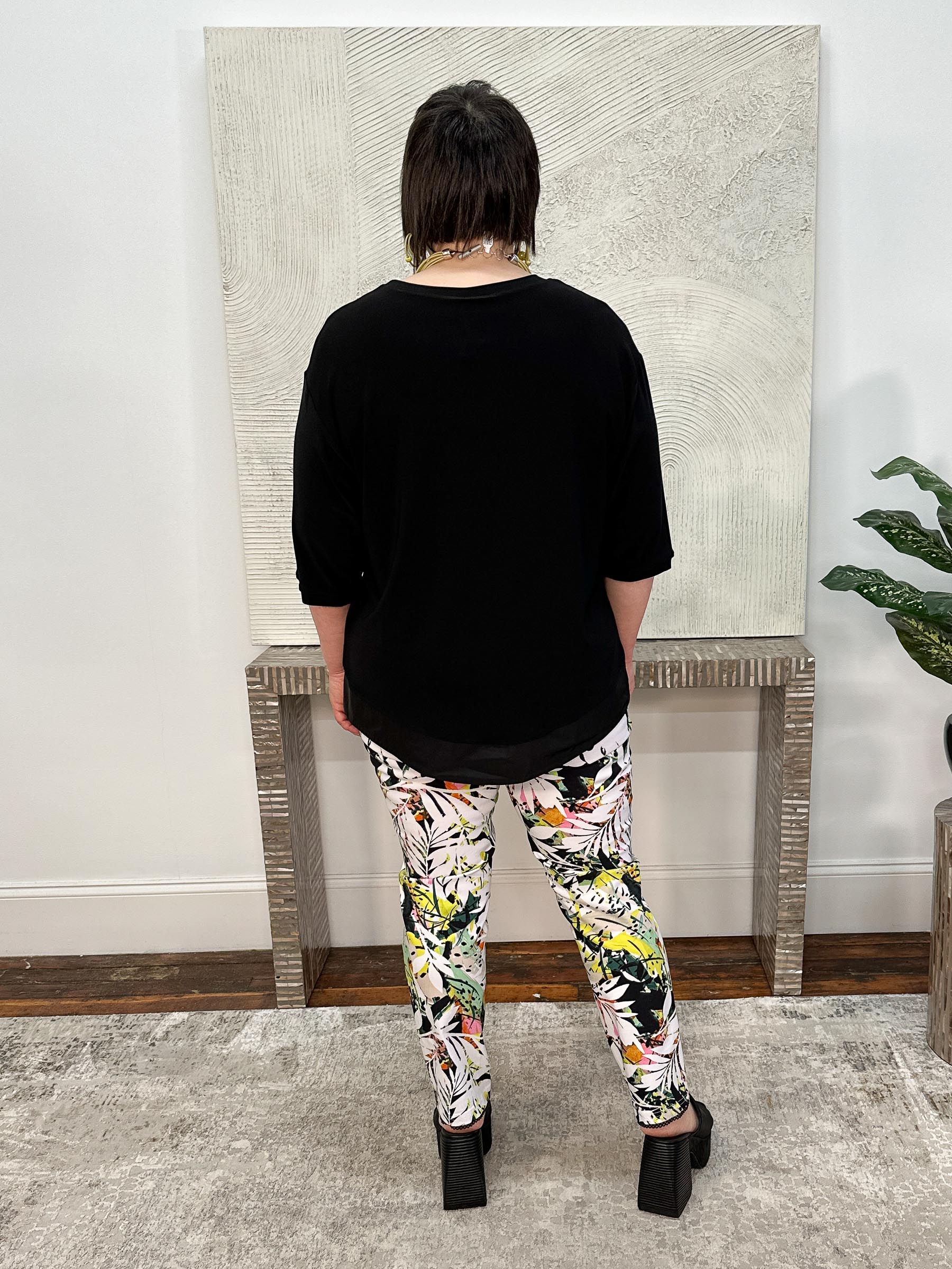 Millennium Tropical Print Pull-On Pants With Mesh Detail, Vanilla/Multi